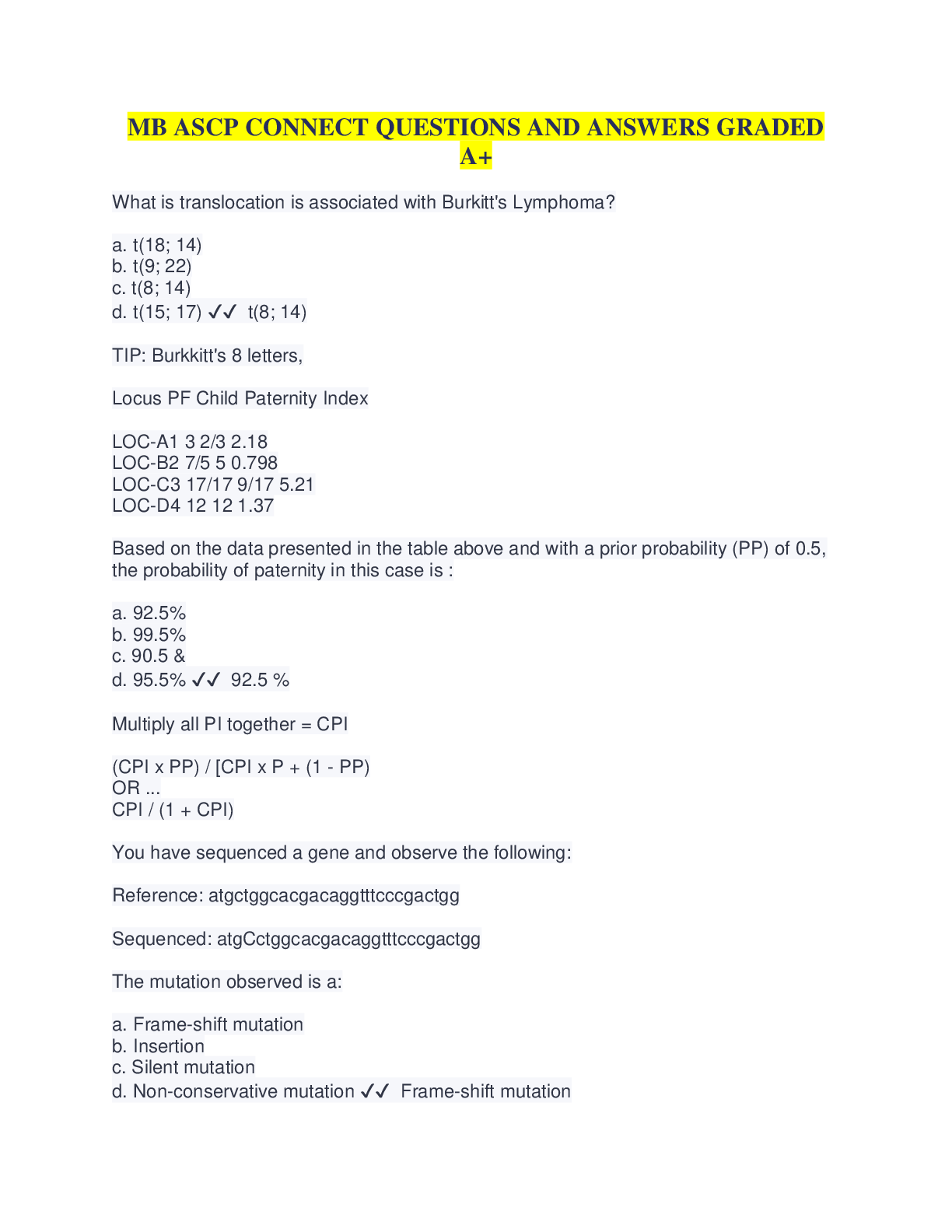 Preview image for MB ASCP CONNECT QUESTIONS AND ANSWERS GRADED A+